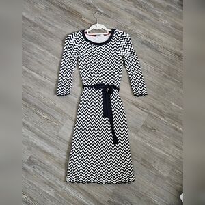 Boden Lucinda Knit Navy and White Chevron Midi Dress